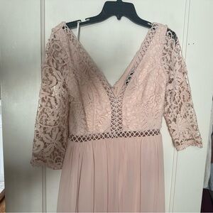 Lulu's Blush Lace Long Sleeve Dress